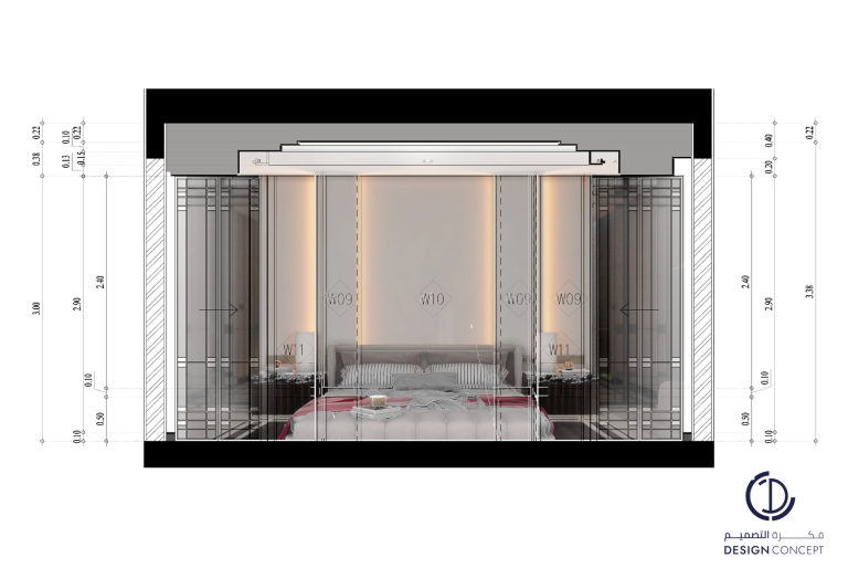 تفاصيل غرفة النوم الرئيسية - فيلا خاصة - شركة فكرة التصميم