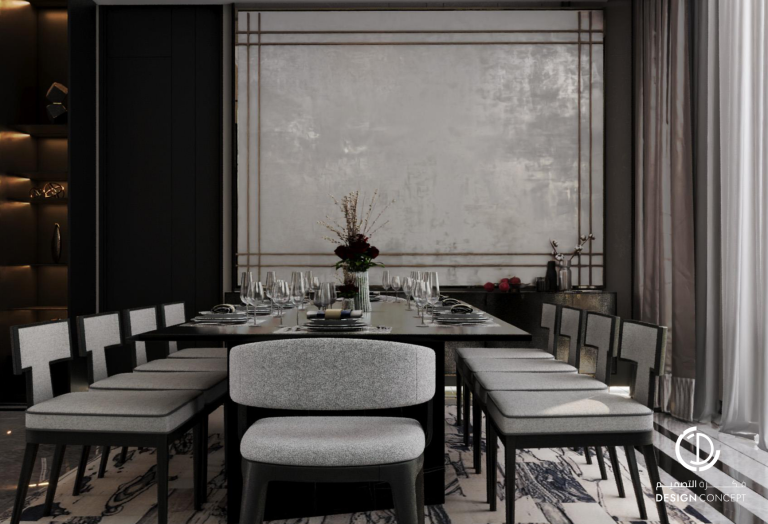 منطقة طاولة الطعام - التصميم الداخلي - فيلا خاصة - شركة فكرة التصميم