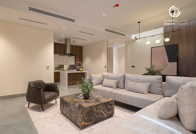 الصالة | التنفيذ | مشروع مساكن أروقة | مكتب فكرة التصميم