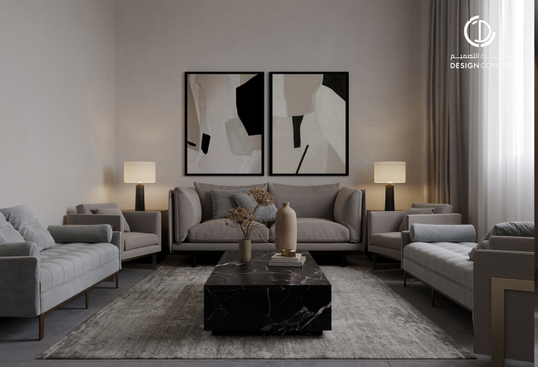 الصالة | التنفيذ | مشروع مساكن أروقة | مكتب فكرة التصميم