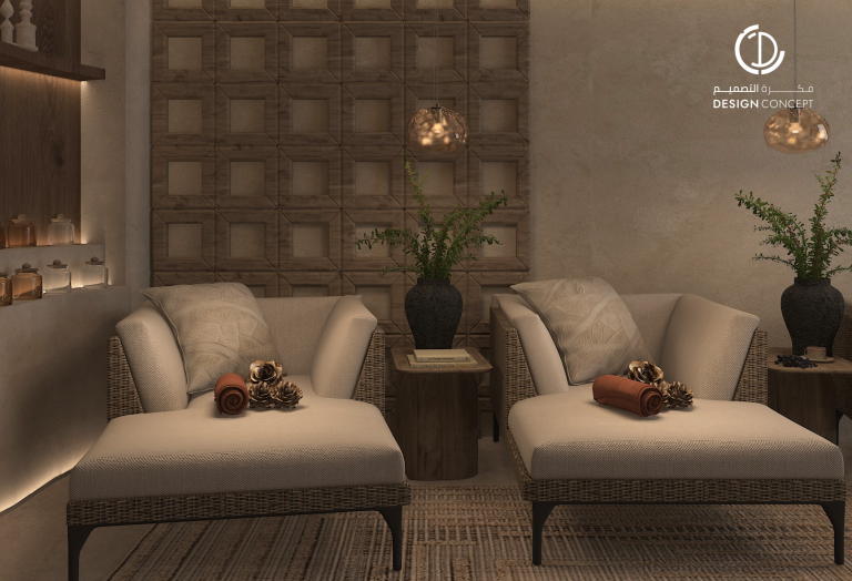 منطقة الاسترخاء | صالون برونزاج | مكتب فكرة التصميم
