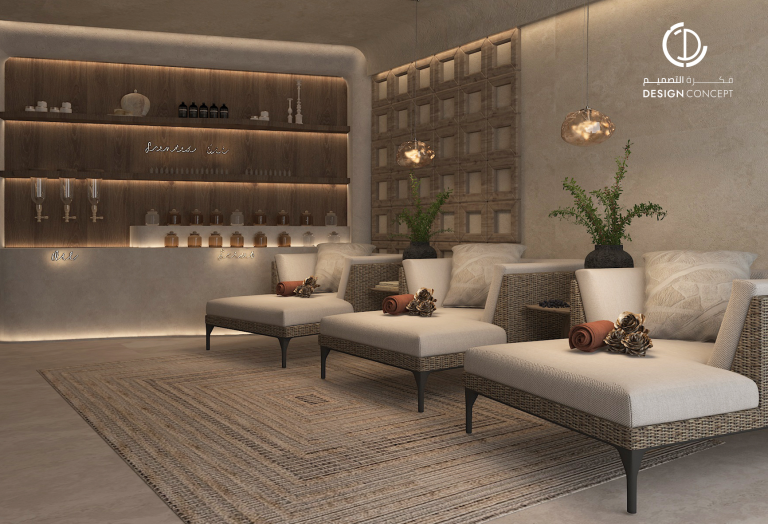 منطقة الاسترخاء | صالون برونزاج | مكتب فكرة التصميم