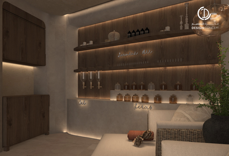 منطقة الاعتناء بالشعر | صالون برونزاج | مكتب فكرة التصميم