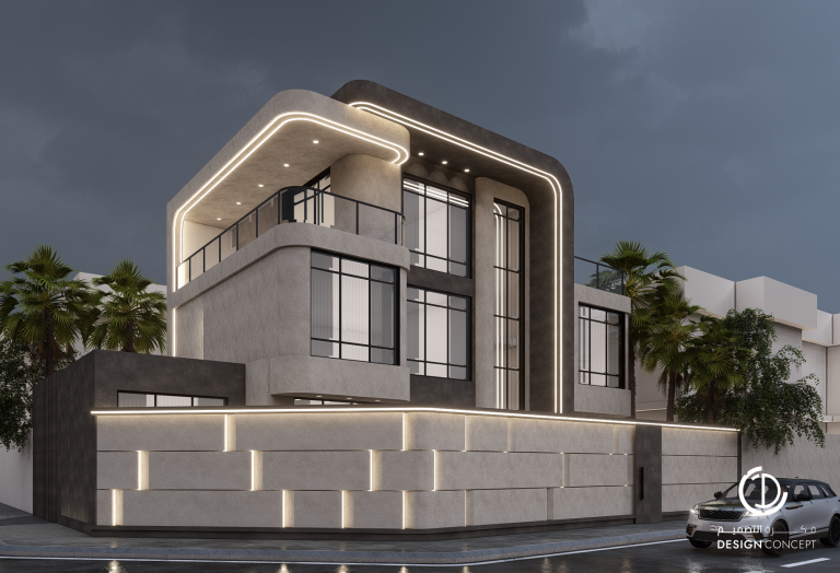 تصميم الواجهة الخارجية - لقطة مسائية - شركة فكرة التصميم