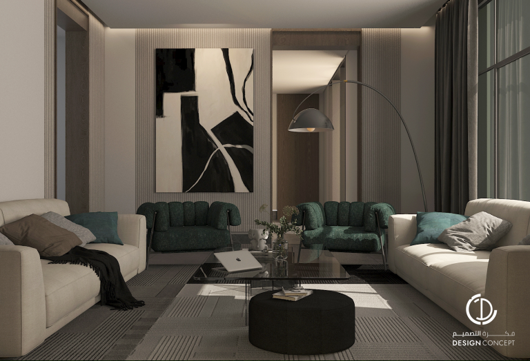 التصميم الداخلي - الصالة- مشروع فيلا 33- شركة فكرة التصميم