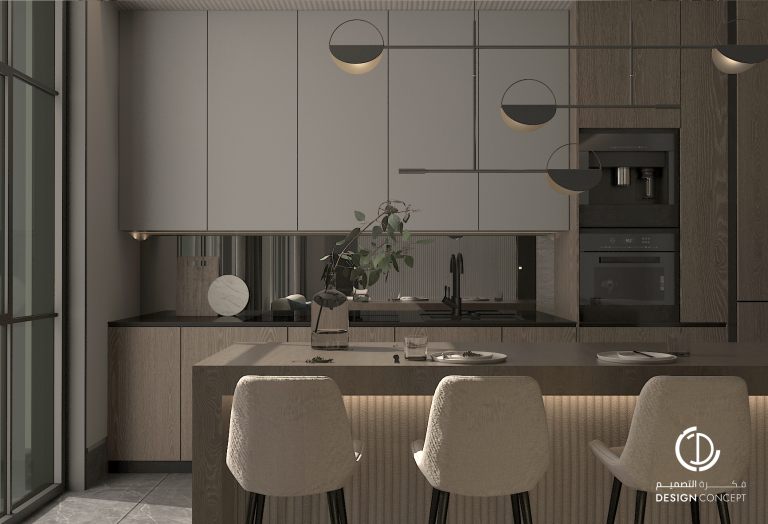 التصميم الداخلي - المطبخ - مشروع فيلا 33- شركة فكرة التصميم